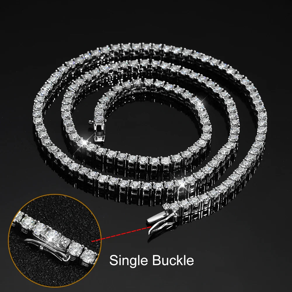 2-6.5mm Real D Color Moissanite Tennis Necklace for Women Men Sparkling Lab Diamond S925 Silver Neck Chain with GRA Jewelry Gift