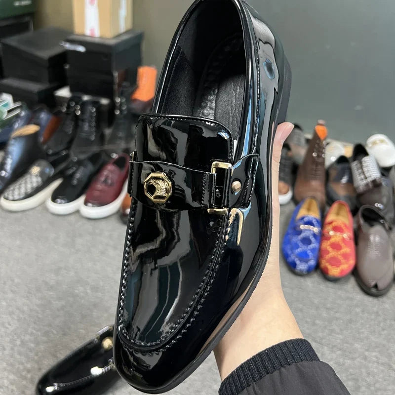 New Arrivals Loafers for Men Buckled Shiny Black Leather Shoes Slip-On Office & Career  Dress Shoes Free Shipping Big Size 38-47