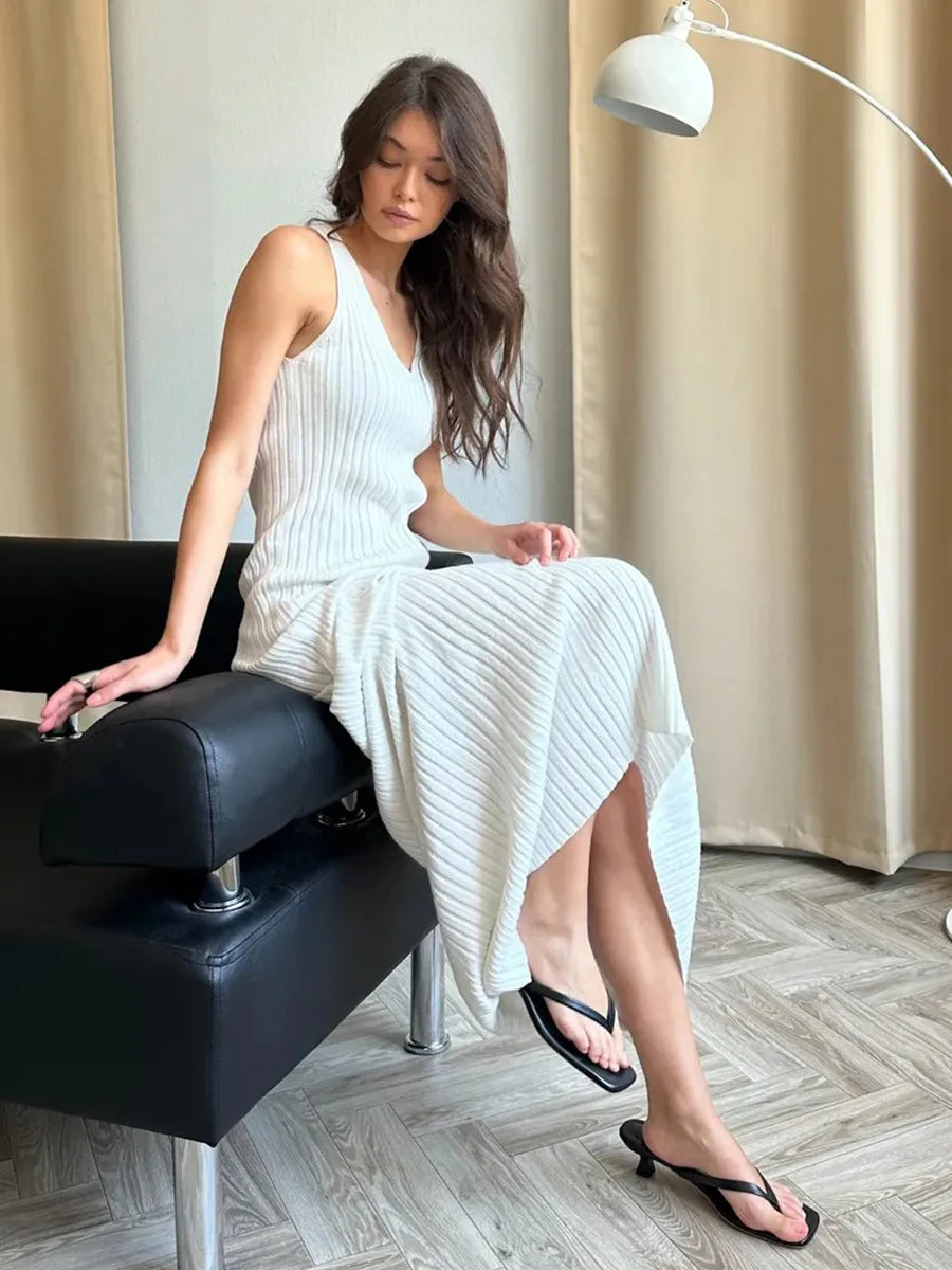 Bornladies Women's Sleeveless Knitted Dress Strap Summer Fashion Wide Shoulder Inner Long Skirt Slim Fit Casual Dresses