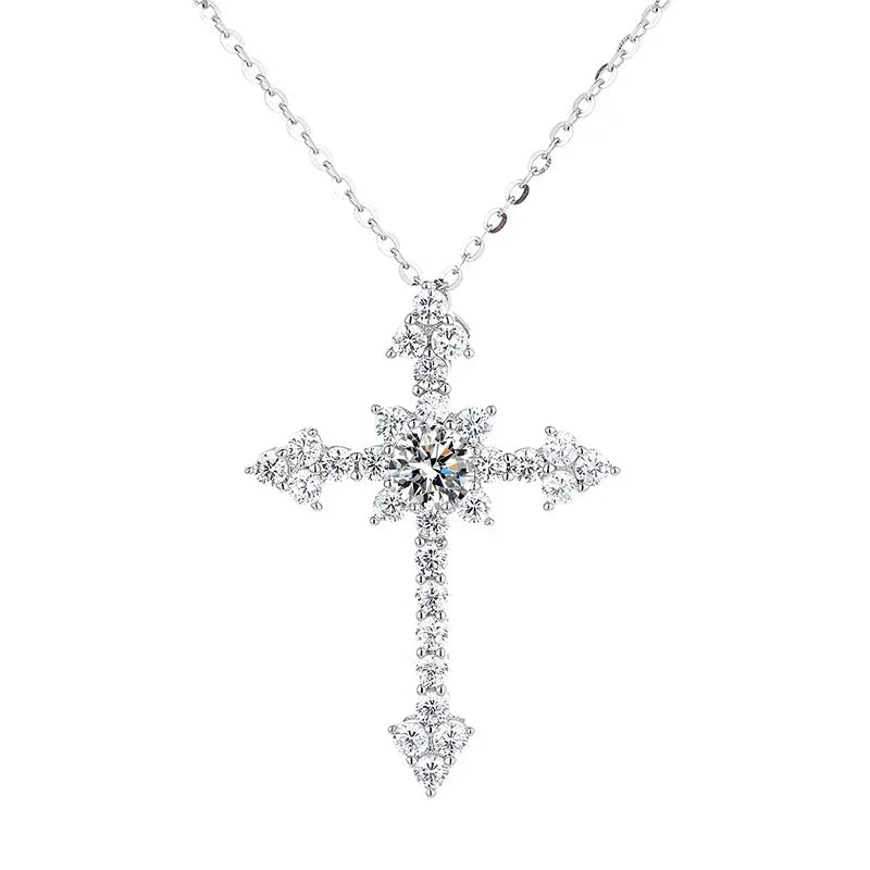 Real 1 Carat Moissanite Cross Pendant Necklace For Women 100% 925 Sterling Silver D Color Diamond Necklaces Fine Jewelry