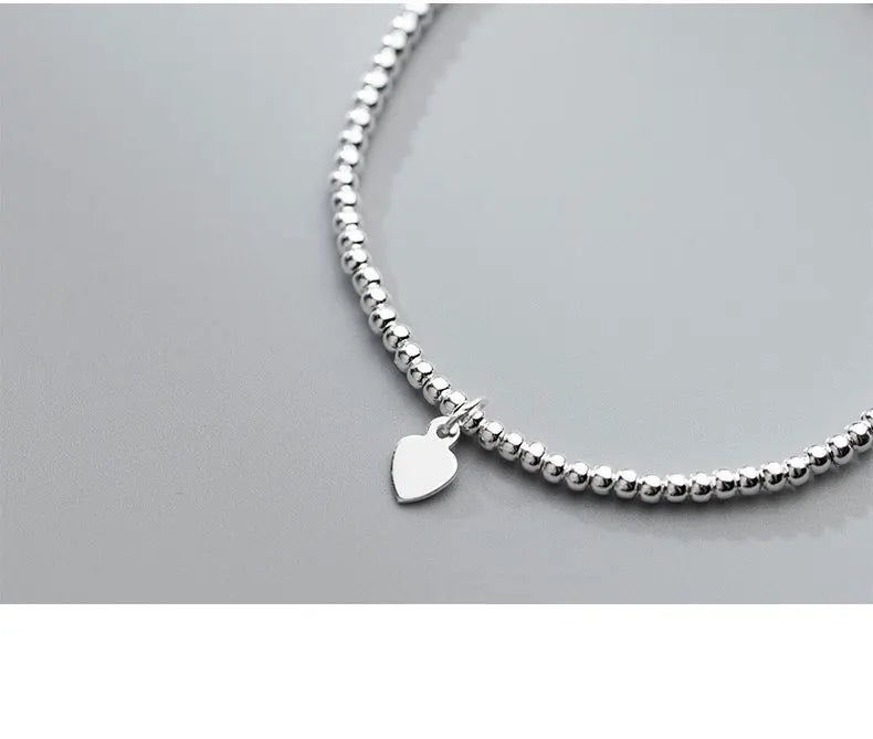 16cm Bracelets For Women Silver 925 Heart Silver Elastic Rope Round Bead Chain Sterling 925 Silver Women's Bracelet