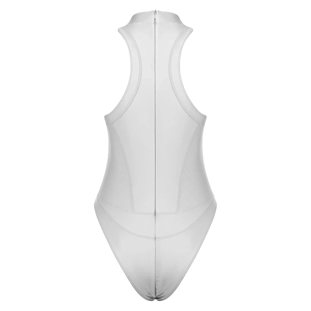 Womens Oil-shiny One-piece Bathing Suit Quick-drying Sleeveless Flat Seams High Cut Bodysuit Swimwear for Pool Beach Surfing
