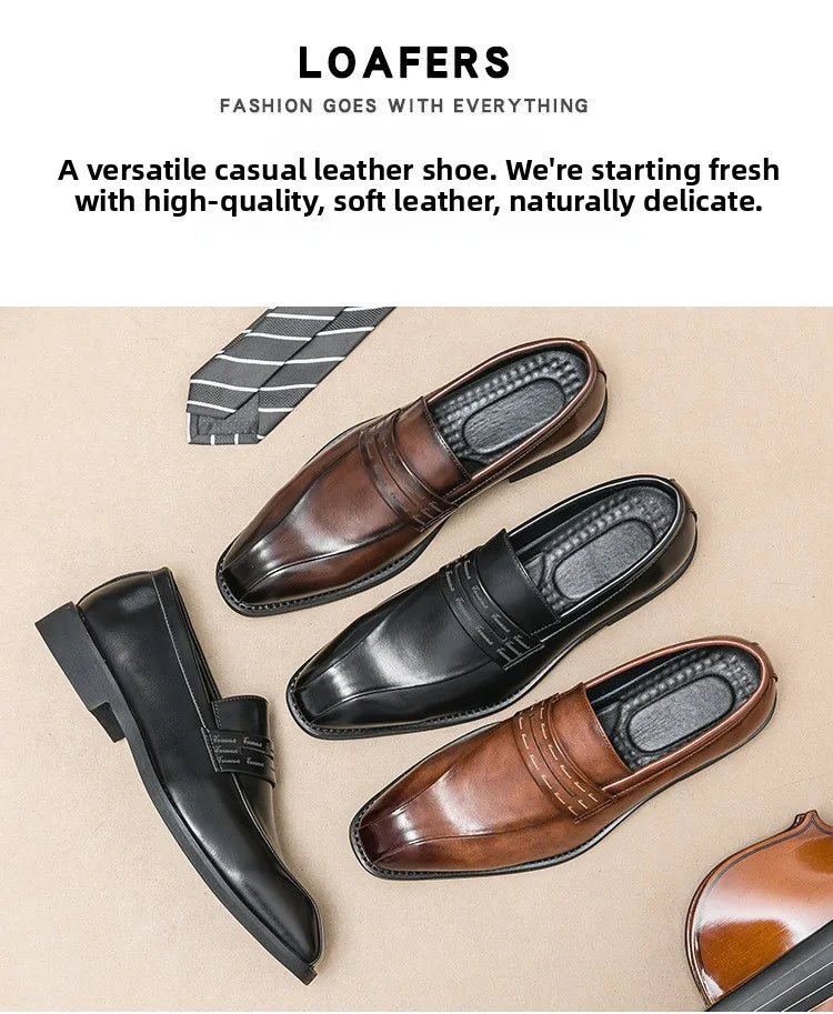 Men's Large Size Thick Bottom Heightening Painted Surface Slip-On Loafers Shoes with Rubber Sole And Ultra Leather Material