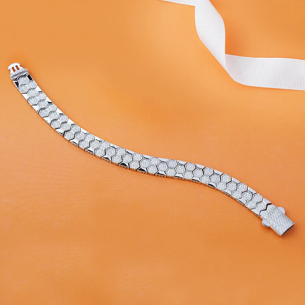 Full Moissanite Bracelet for Men Woman Lab Diamond with GRA Certified Unique Honeycomb Design S925 Sterling Silver Party Jewelry