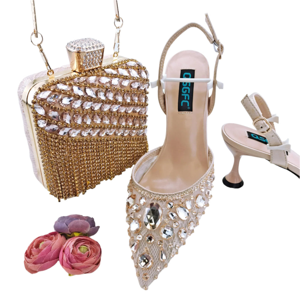 Lace And Big Rhinestones Are Sexy Shoes And Bag  Beautiful And Mature Style Shoes