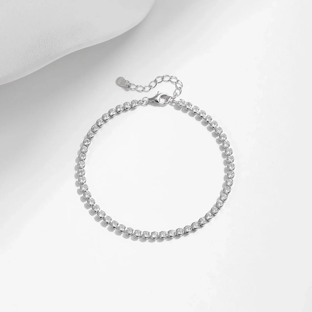 925 Sterling Silver Sparkling CZ Tennis Bracelet Round Zirconia Platinum Plated Bracelet For Women Fine Jewelry Gift