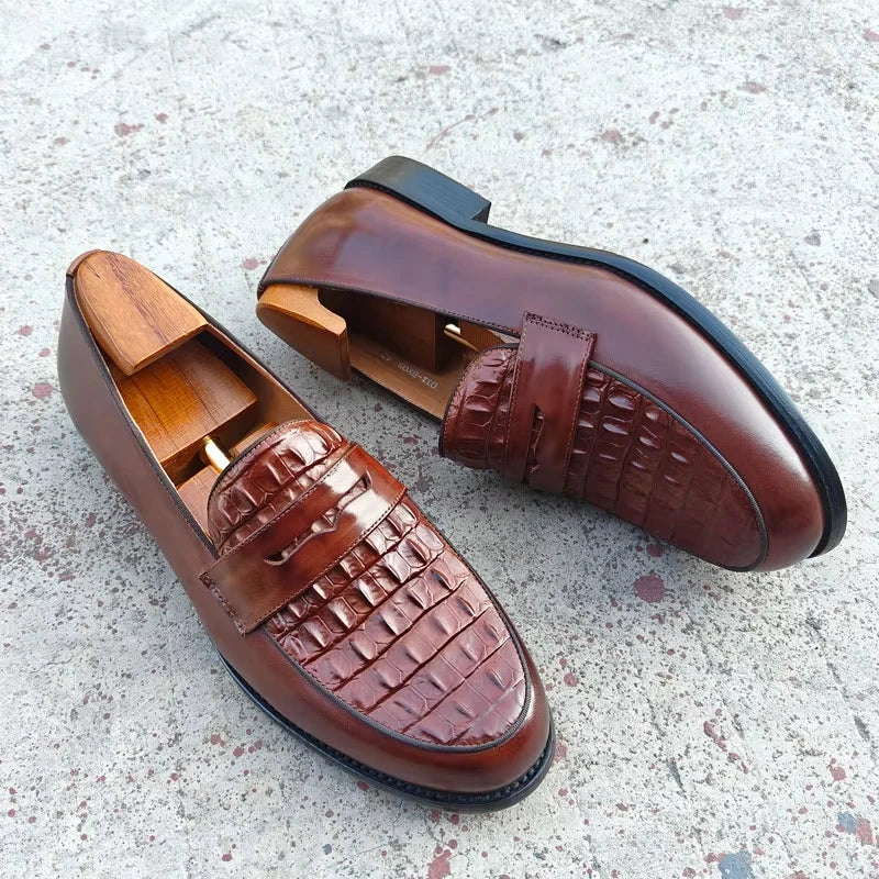 Men Loafers Slip-On Shoes Genuine Crocodile Print Leather Handmade Business Casual Driving Footwear Comfortable Loafers for Men