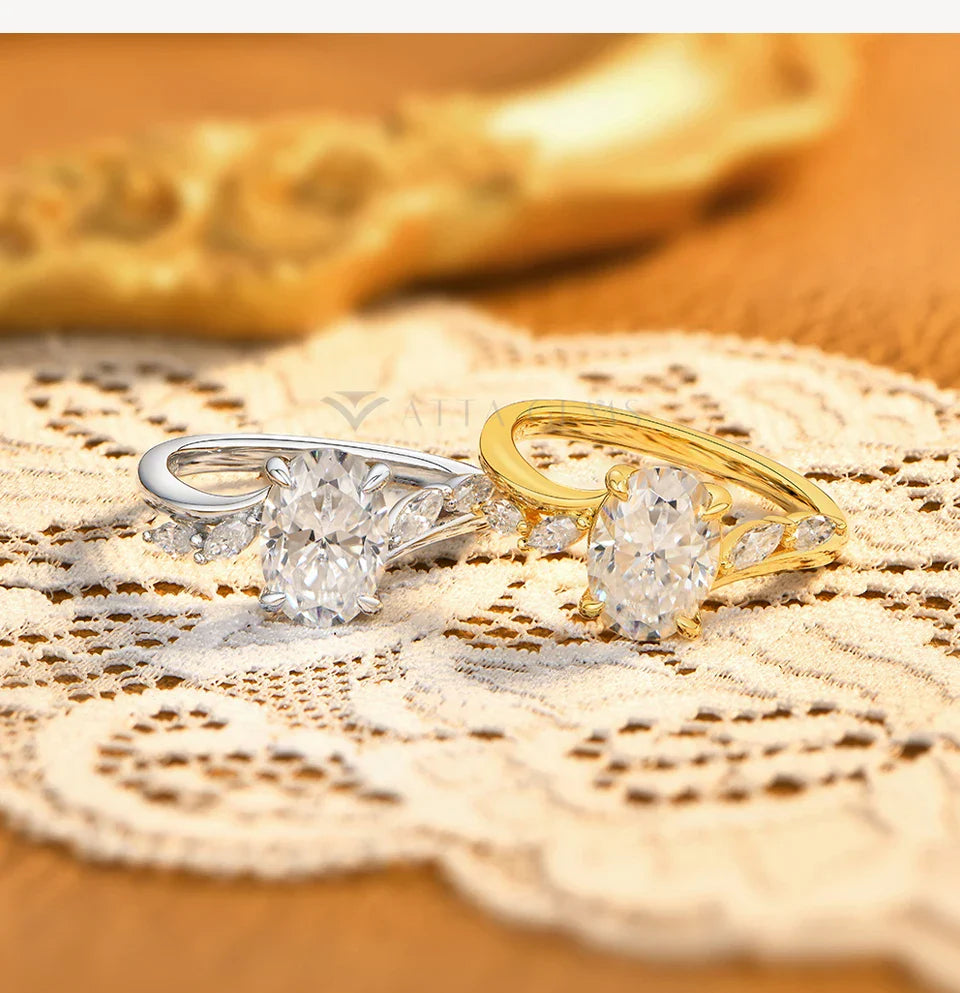 Oval Cut 2CT All Moissanite Rings For Women S925 Silver Marquise Side Stone Engagement Ring Elegant Bridal Jewelry Gift
