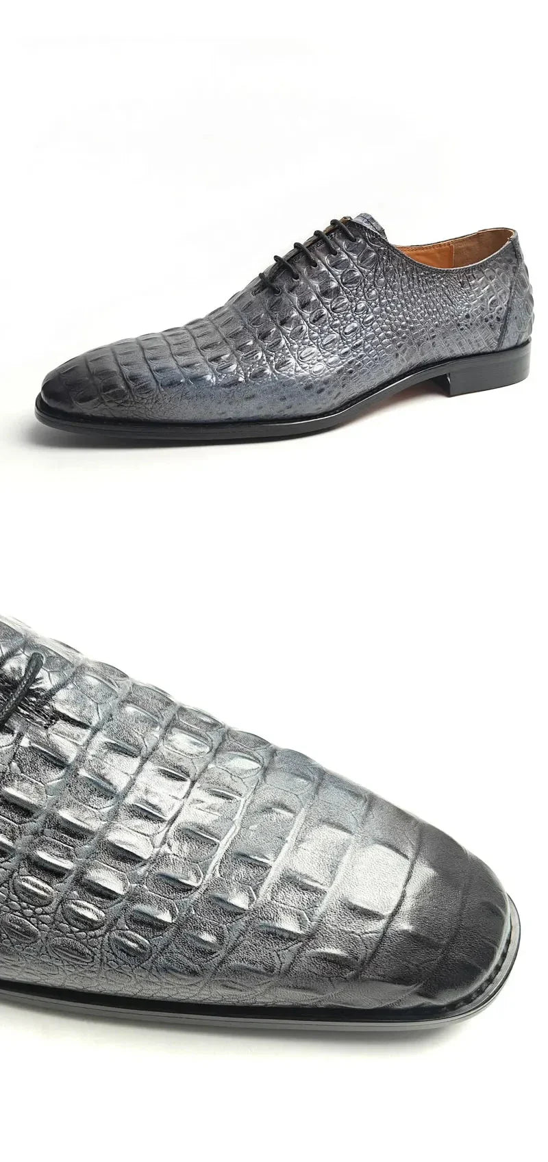 Deluxe Leather Shoes Crocodile Pattern Lace Up Wedding Shoes for Men Business Casual Leather Shoes Round Toe Height Increasing