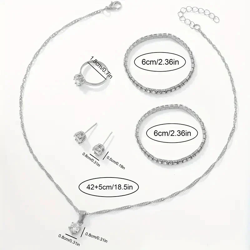 7pcs Women's Watch Fashion Casual Round Pointer Quartz Watch and Necklace Bracelet Ring Earring Set