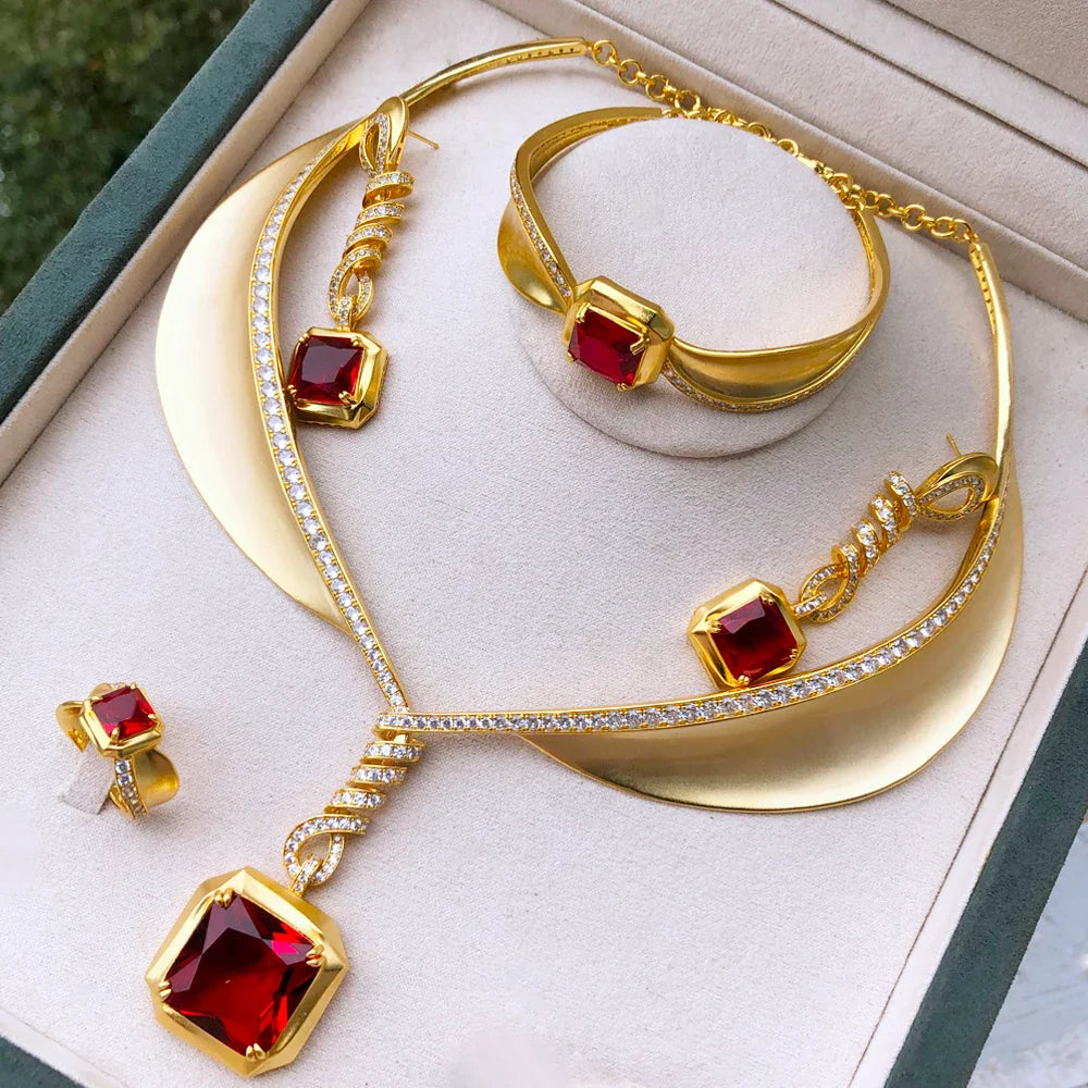 Famous Brand 4PCS Green CZ Luxury African Jewelry Set For Women Wedding Party Zircon Crystal Dubai Bridal Jewelry Set Gift