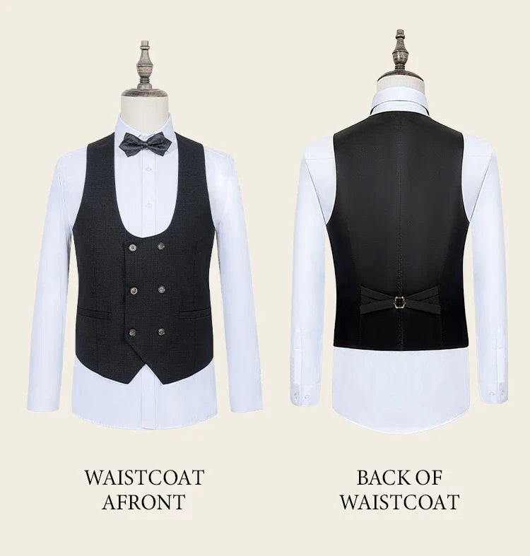 Black Men suit 3 piece set  gray elegant slim fit formal office and leisure banquet groomsman set groom's wedding dress