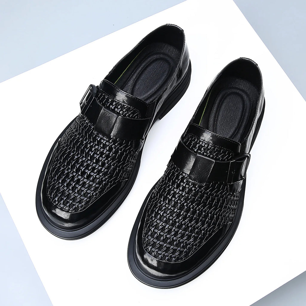 Breathable Hallow Business Leather Shoes for Men Buckle Designer Black Fashion Casual Shoe Male Summer British Elegant Shoes Man