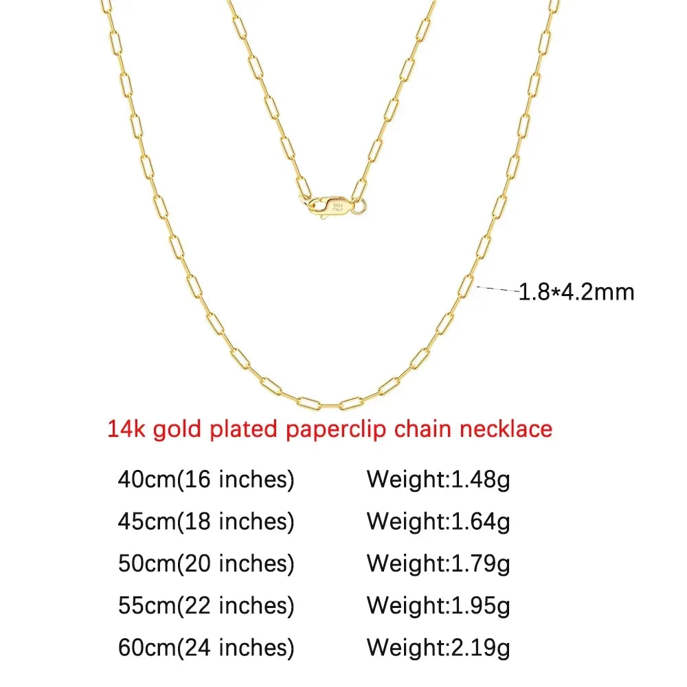 14K Gold Plated Genuine 925 Sterling Silver Paperclip Neck Chain 6/9.3/12mm Link Necklace for Women Men Jewelry SC39