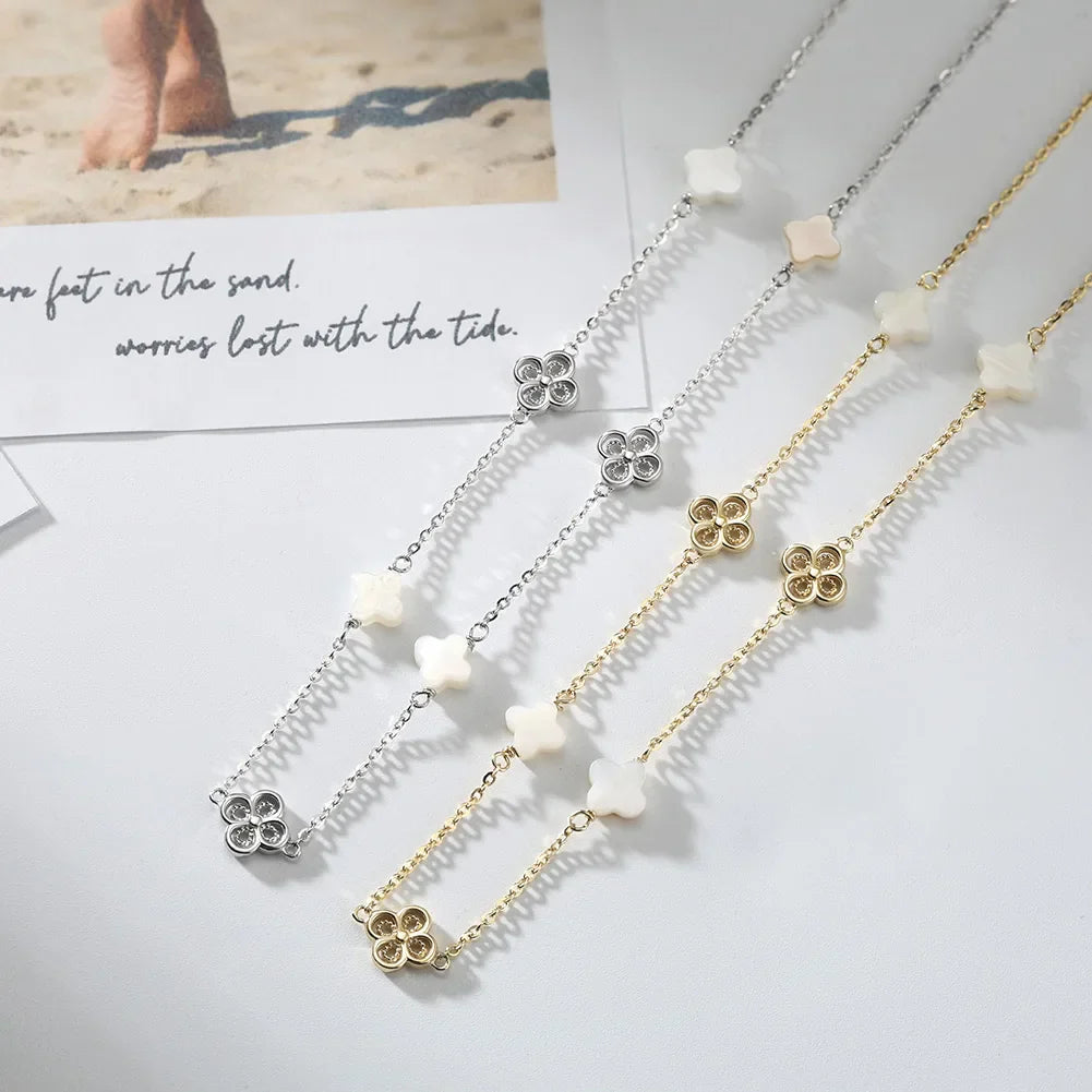 Elegant Ladies 925 Sterling Silver Necklace Four-Leaf Clover Inlaid Shell Decoration Suitable Daily Wear And Gifts
