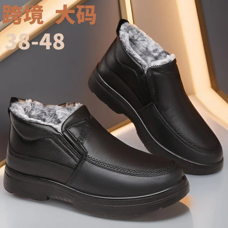 Winter Mens Cotton Shoes Plush Warm Snow Boots Casual Leather Ankle Boots for Men Non-slip Platform Boot Big Size48 Botas Hombre