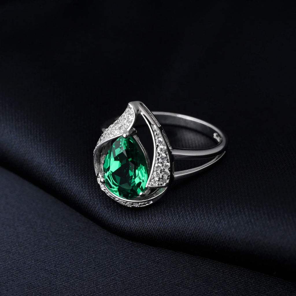 Pear 2.67ct Simulated Nano Emerald Created Ruby 925 Sterling Silver Ring for Women Statement Wedding Gemstone Jewelry