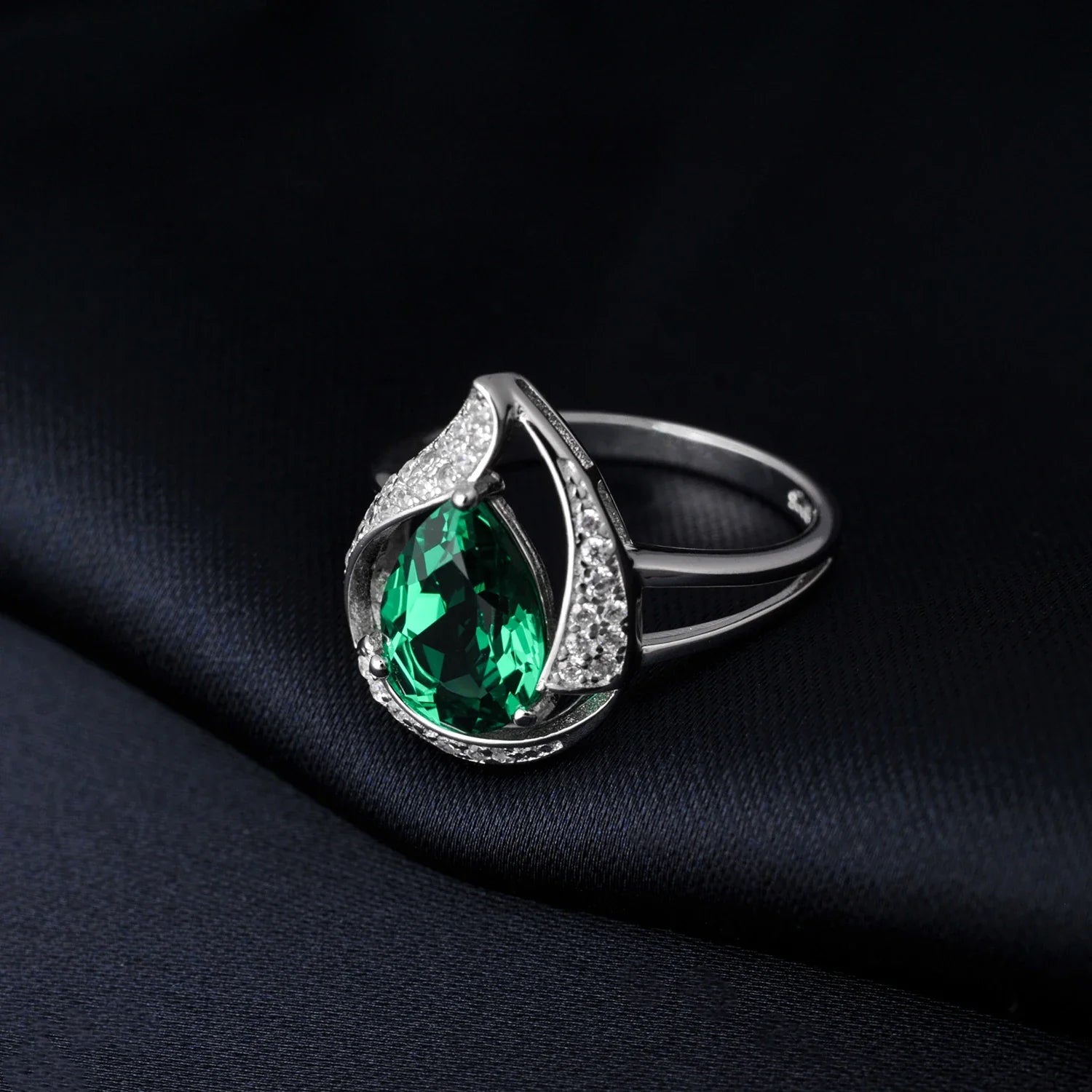Pear 2.67ct Simulated Nano Emerald Created Ruby 925 Sterling Silver Ring for Women Statement Wedding Gemstone Jewelry