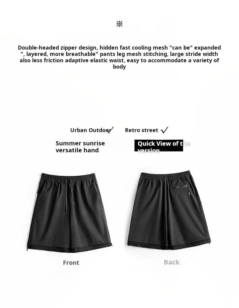 Outdoor Double Zippers Shorts Men's Summer Breathable Running Sport Shorts Lightweight Quick-Dry Training Street Bottoms