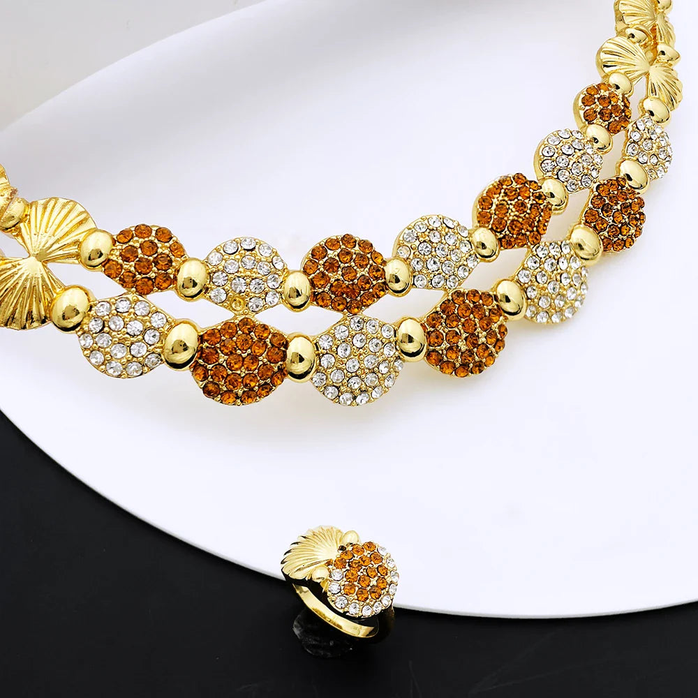 latest Italian Ladies Fine Jewelry Sets Gold Color Women Necklace Earrings African Big Jewelry Wedding Party Gift