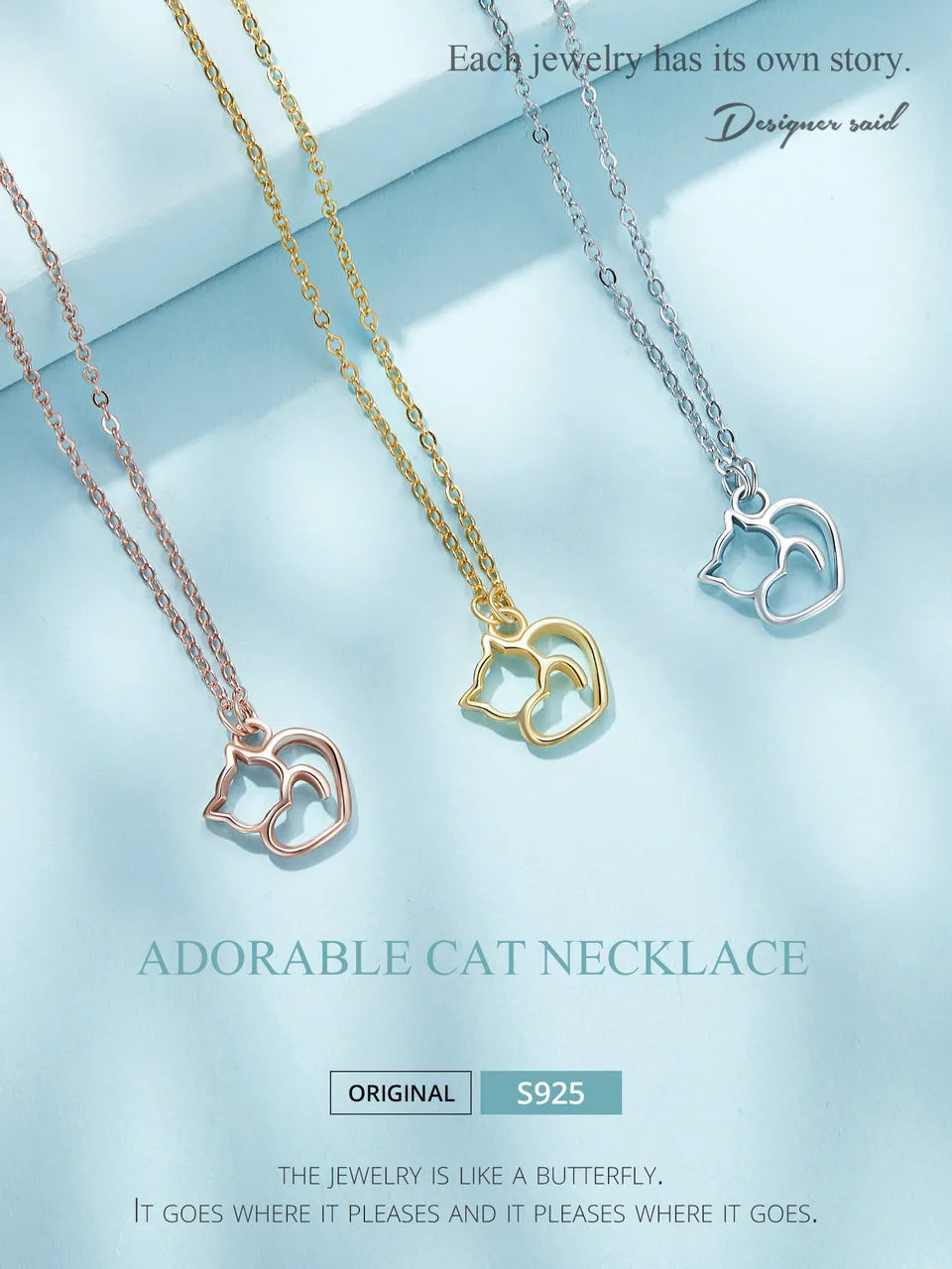 100% 925 Sterling Silver Minimalist Lovely Cat Pendant Necklace Cute Animal Neck Chain for Women Birthday Gift SCN188