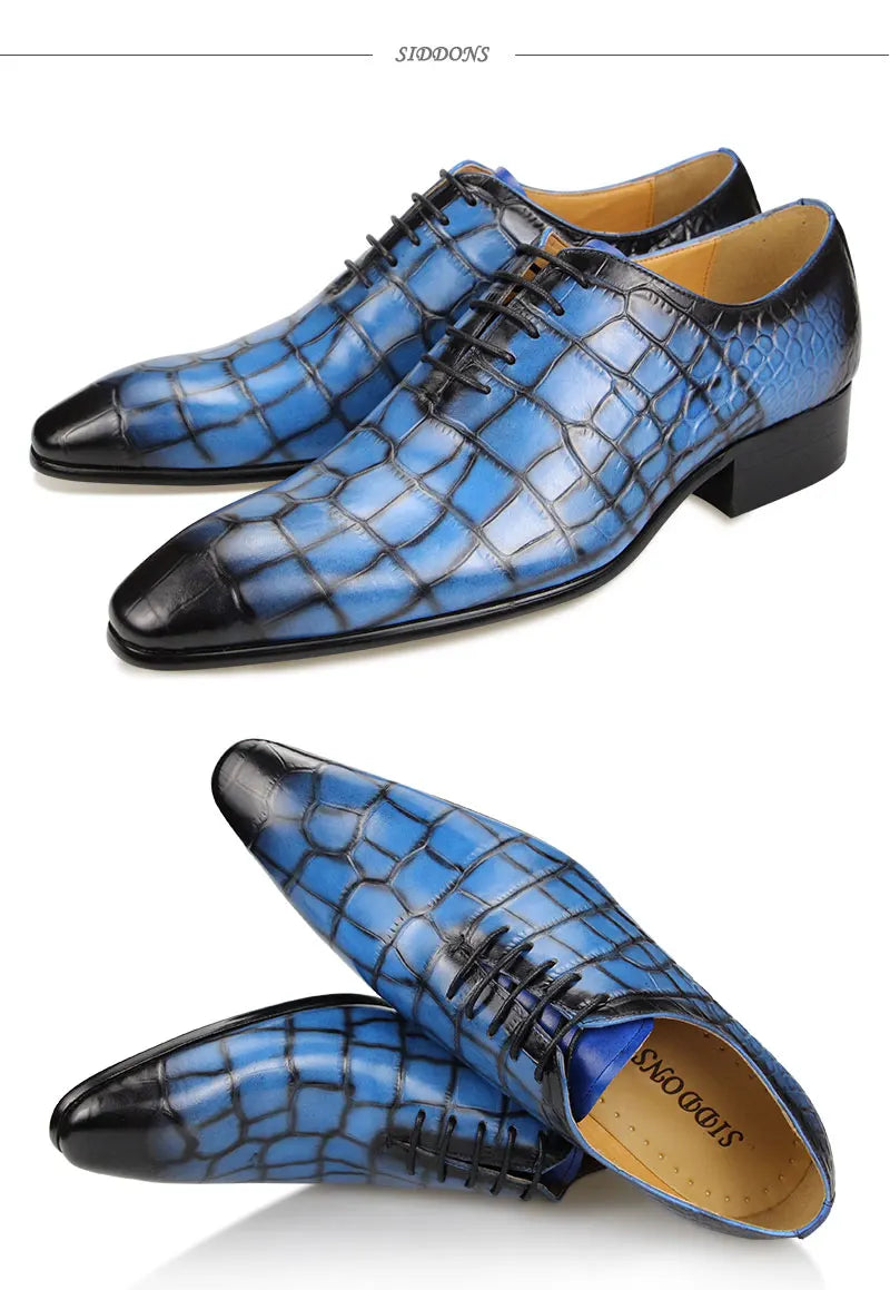 Fashion Crocodile Pattern Print Genuine Leather Shoes Summer Men Dress Wedding Shoes Casual Business Pointed Toe Leather Shoes
