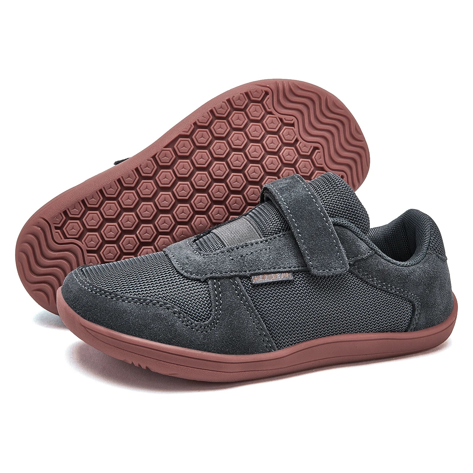 Kids Wide Toe Barefoot Shoes Little/Big/Kid Hook Loop Minimalist Sneakers Artificial Leather Mesh Lightweight Shoes