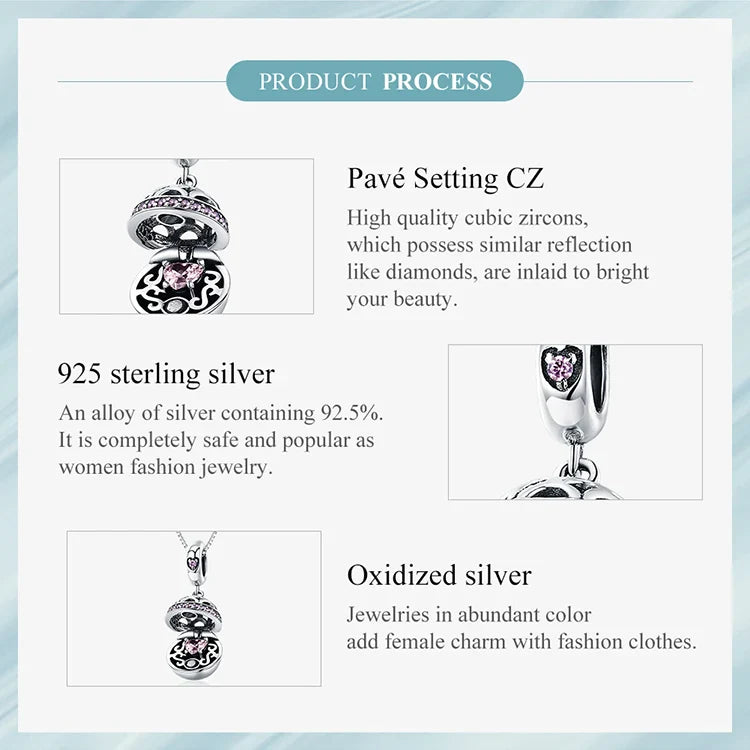 925 Sterling Silver Love Gift Box Dangle Ball Pendant Necklace Pink Heart Zircon Neck Chain for Women Fine Jewelry