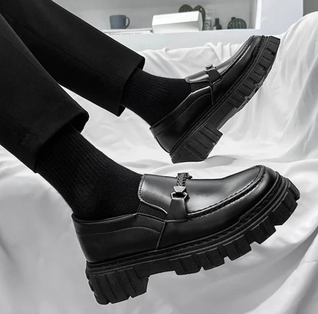 Man Casual Loafers Shoe Black Business Leather Shoes for Men Round Toe Height Increasing Platform Footwear Offer Shipping Free