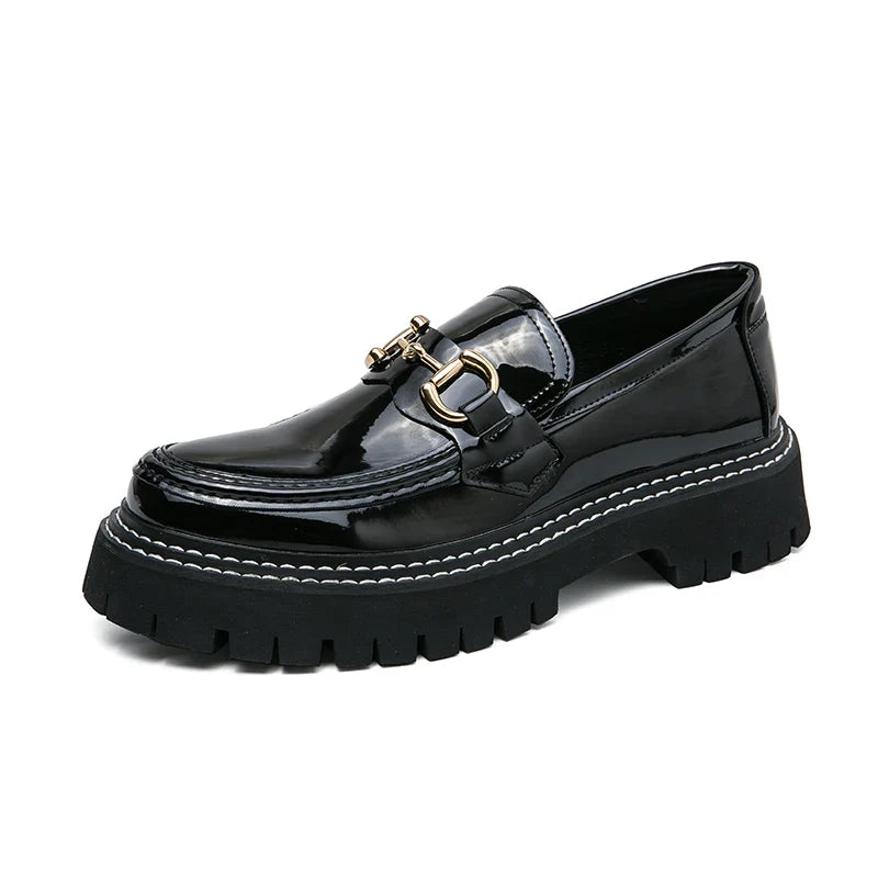 New Men Patent Leather Loafers Fashion Casual Shoes Male Thick Sole Increased Height Slip On Breathable Comfortable Driving Shoe