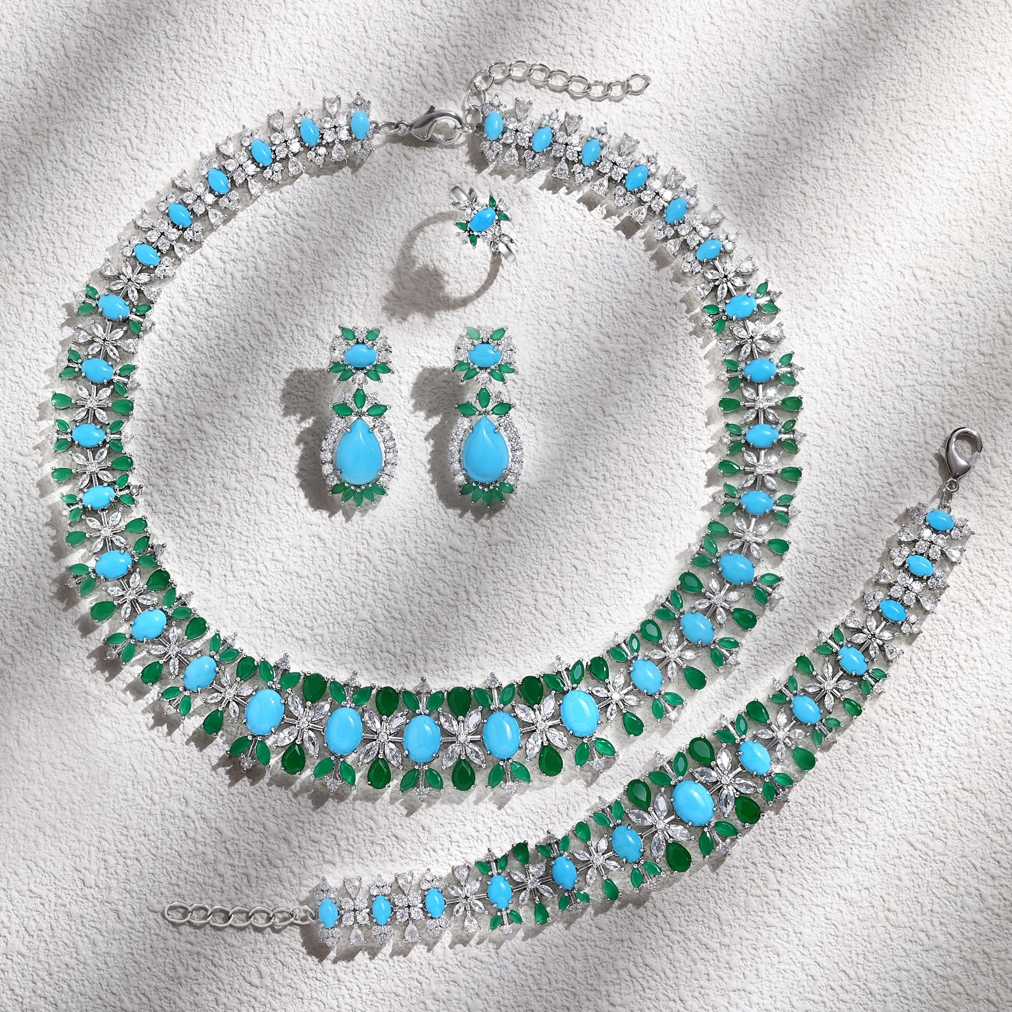2023 New Fashion 4-Piece Turquoise Dubai Women's Wedding Jewelry Set Nigeria Africa Necklace Earring Set