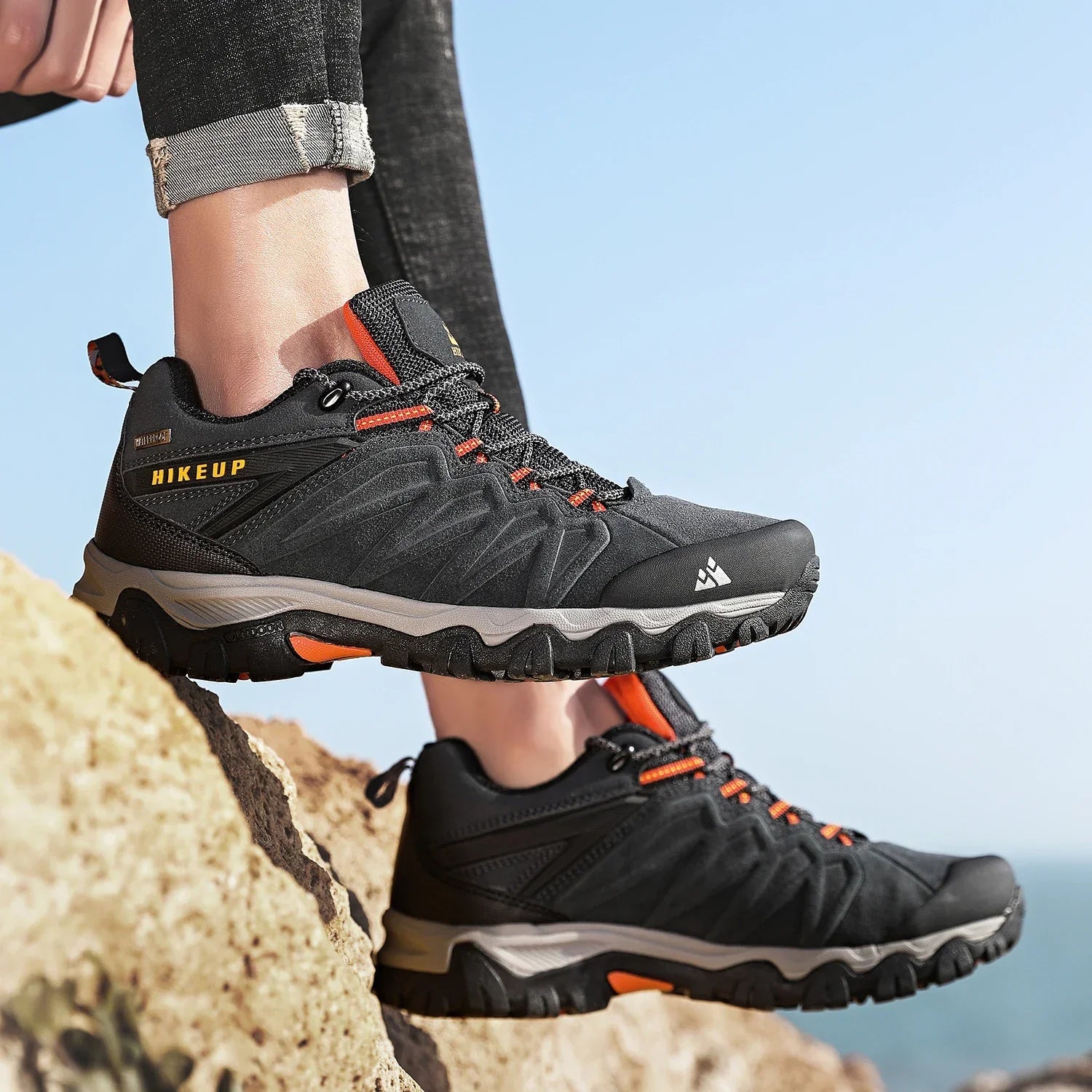 High Quality Leather Hiking Shoes Durable Outdoor Sport Men Trekking Leather Shoes Lace-Up Climbing Hunting Sneakers