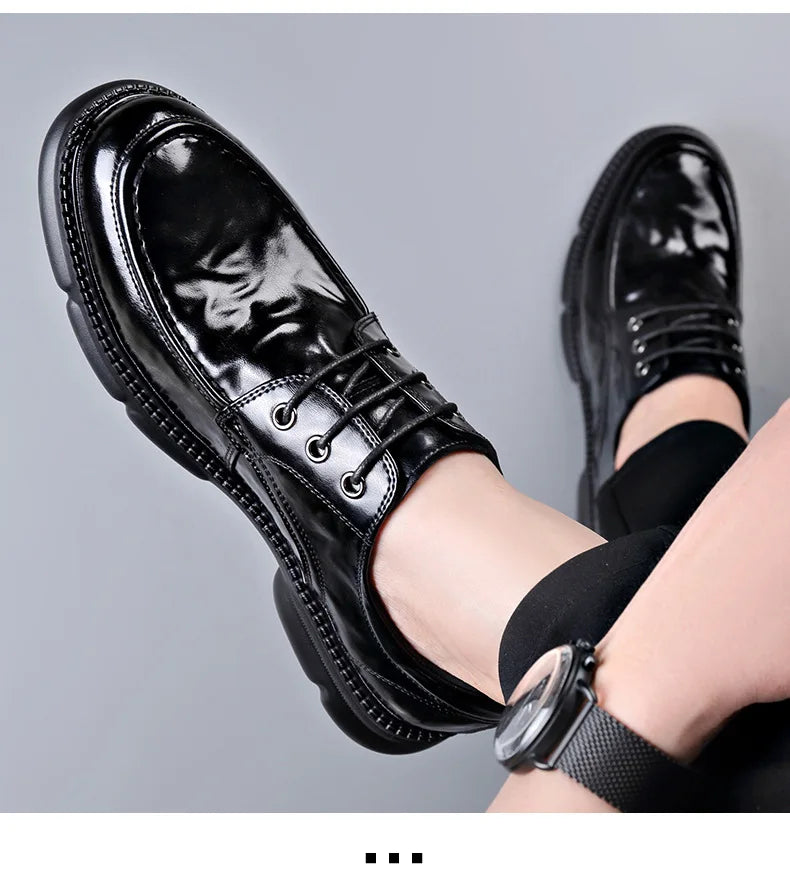 Summer Hallow Cow Leather Shoes for Men Fashion Casual Black New Designer Dress Shoes Male Lace Breathable Platform Shoes Man