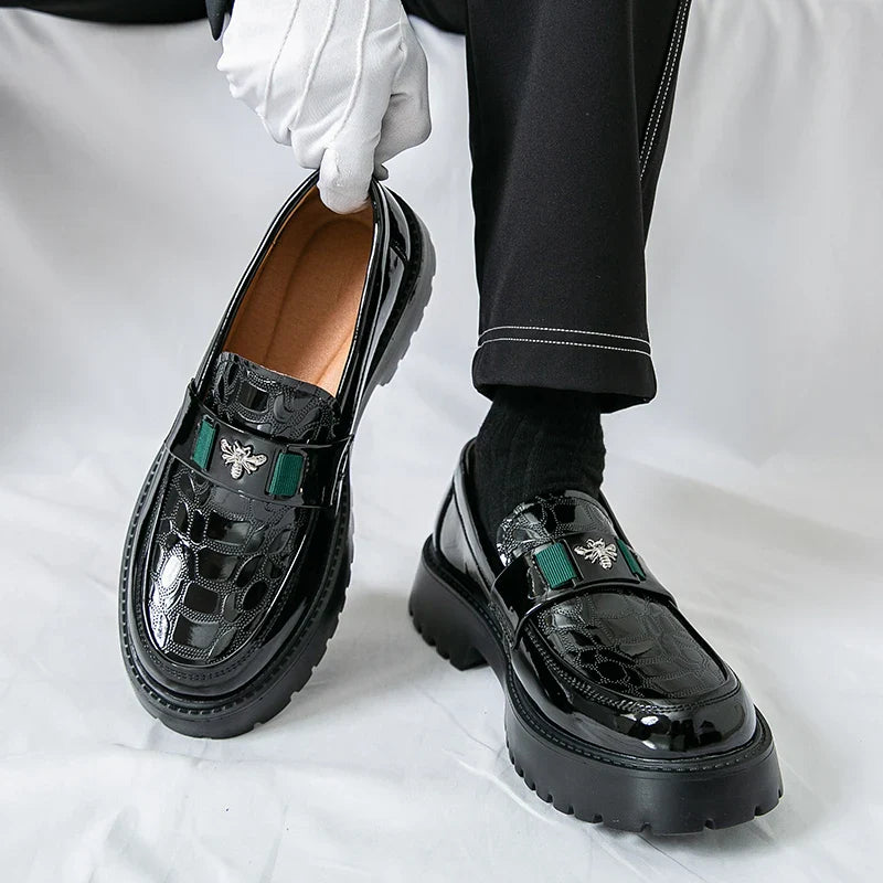 2026 Fashion Bee Design Men's Leather Shoes Thick Sole Luxury  Slip On Loafers Comfort Fashio Business Party Formal Dress Shoes