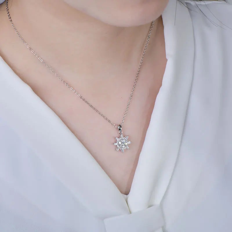 GRA Certified 6.5mm Round Moissanite Delicate Snowflake Pendant Necklace for Women 14K Gold Filled Fine Jewelry Gifts