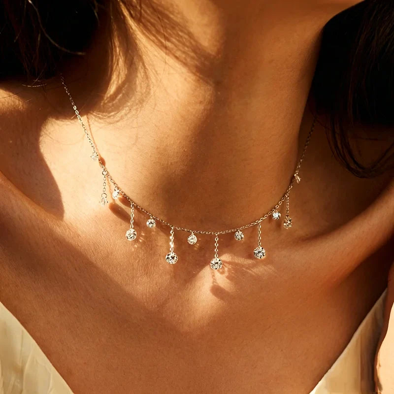 100% Real S925 Sterling Silver Pendant Girls 5A Zircon Stackable Wedding Necklace for Women Fine Jewelry Wholesale Chain