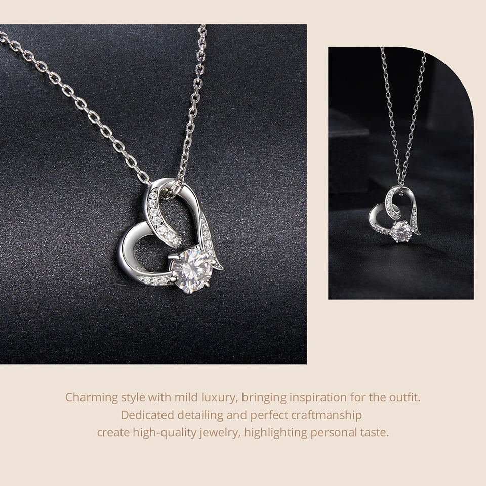 Heart Necklaces for Women, Forever Love Moissanite 925 Sterling Silver Minimalist Heart Pendant Necklace Engagement Jewel