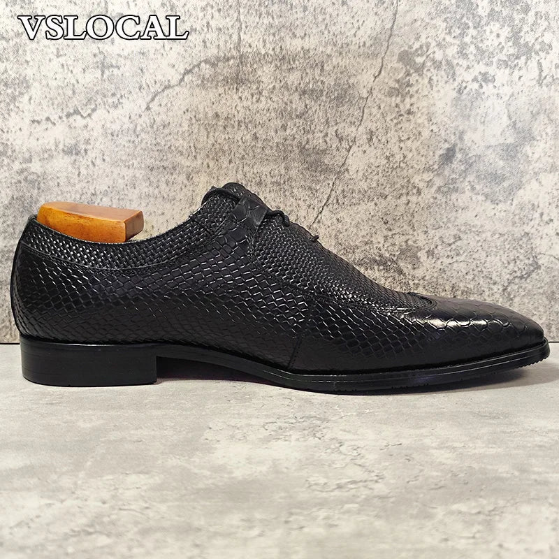 Luxury Men's Oxford Shoes Black Lace Up Wingtip Derby Mens Dress Shoes Business Office Wedding Genuine Leather Shoes Men