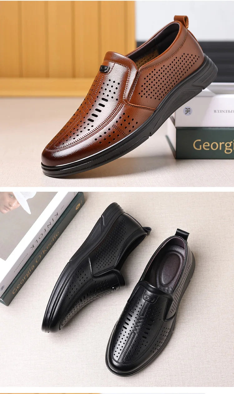 Spring Summer New Hallow Leather Shoes for Men Solid Color Fashion Dress Shoes Male Soft Sole Business Casual Shoe Man