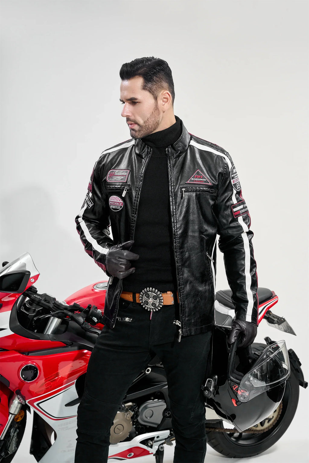 Men's Motorcycle Racing Suit PU Leather Label Color Jacket
