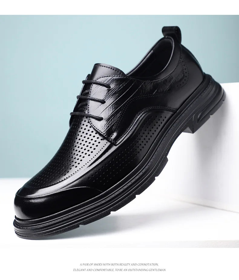 2026 New Men's Breathable Hollow Out Leather Oxford Shoes Formal Business Dress Shoes for Man Summer Autumn Platform Shoe Male
