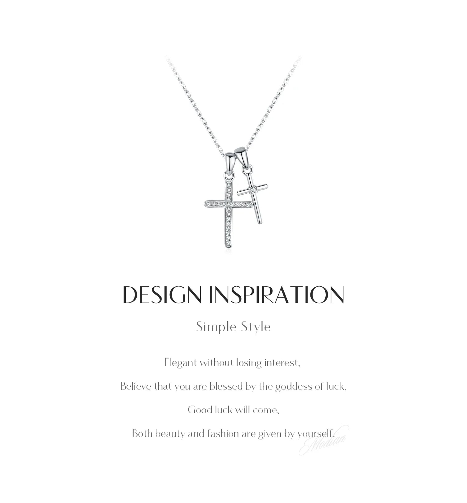 925 Sterling Silver Classic Delicate Double Cross Zircon Link Chain Pendant Necklace For Women Fine Jewelry Gifts