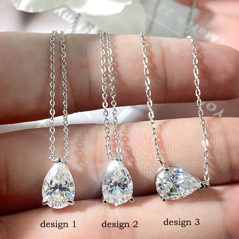 1-4CT Pear Cut Moissanite Pendant Necklace for Women Girls 3 Designs Lab Diamond Wedding Silver 925 Chains Fine Jewelry