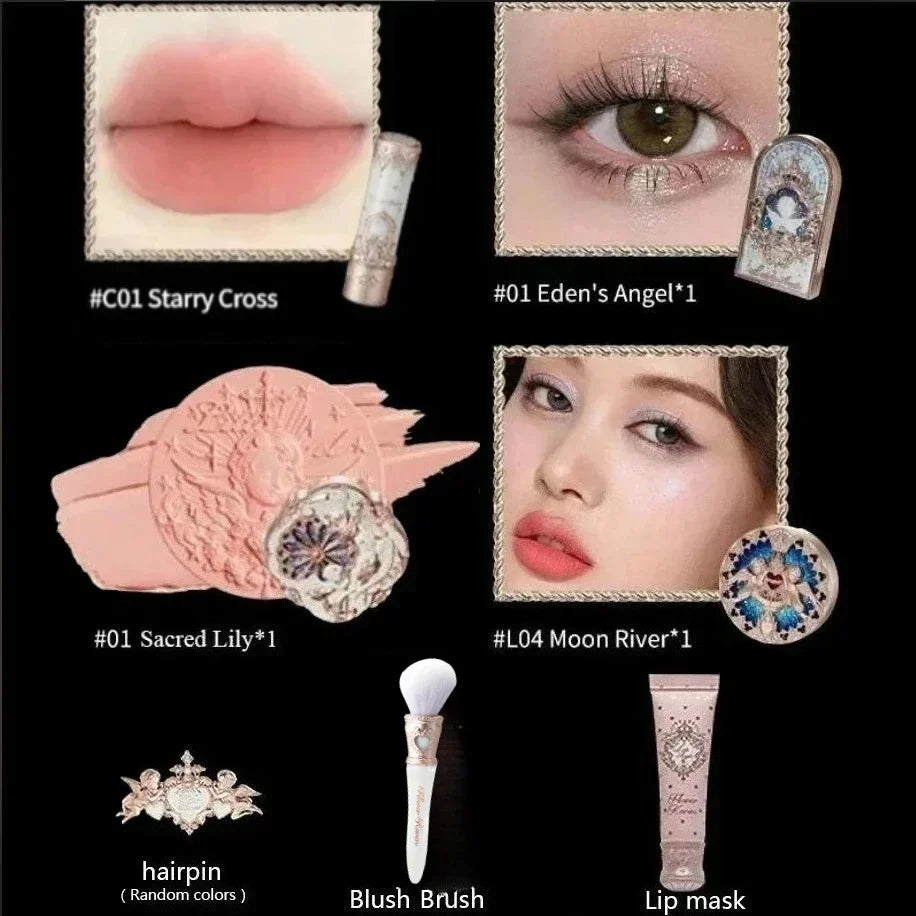 Little Angel Collection Makeup Gift Box Eyeshadow Blush Cream Matte Lipstick Full Kit All