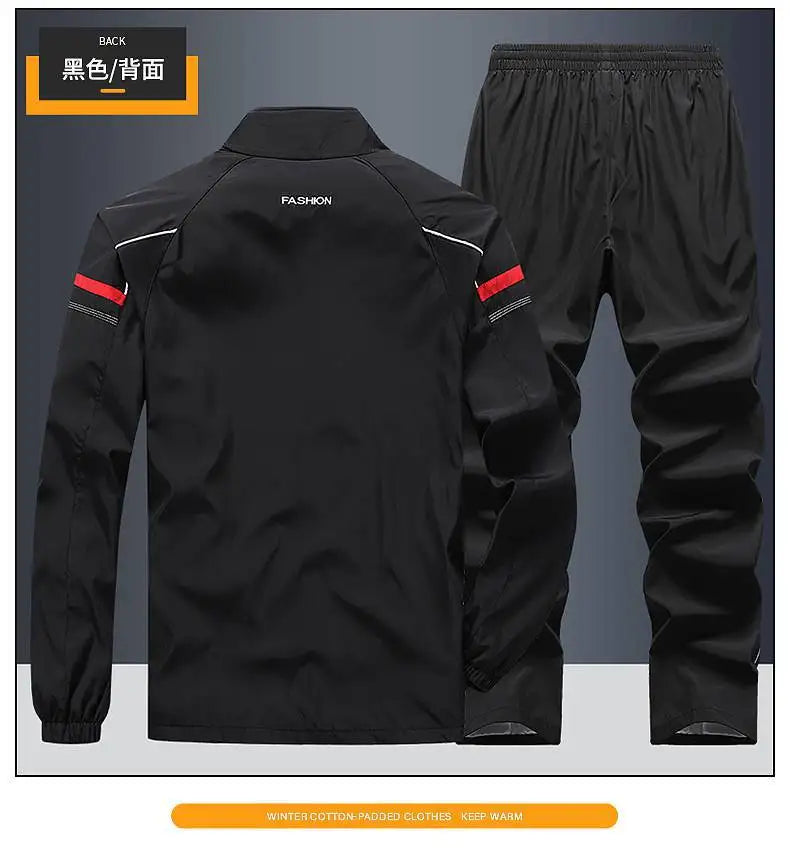 2025 Casual Windproof Running Sets Sportswear Men's Jogging Sport Jacket+Pants Sweatsuit Plus Size Breathable Workout Clothes