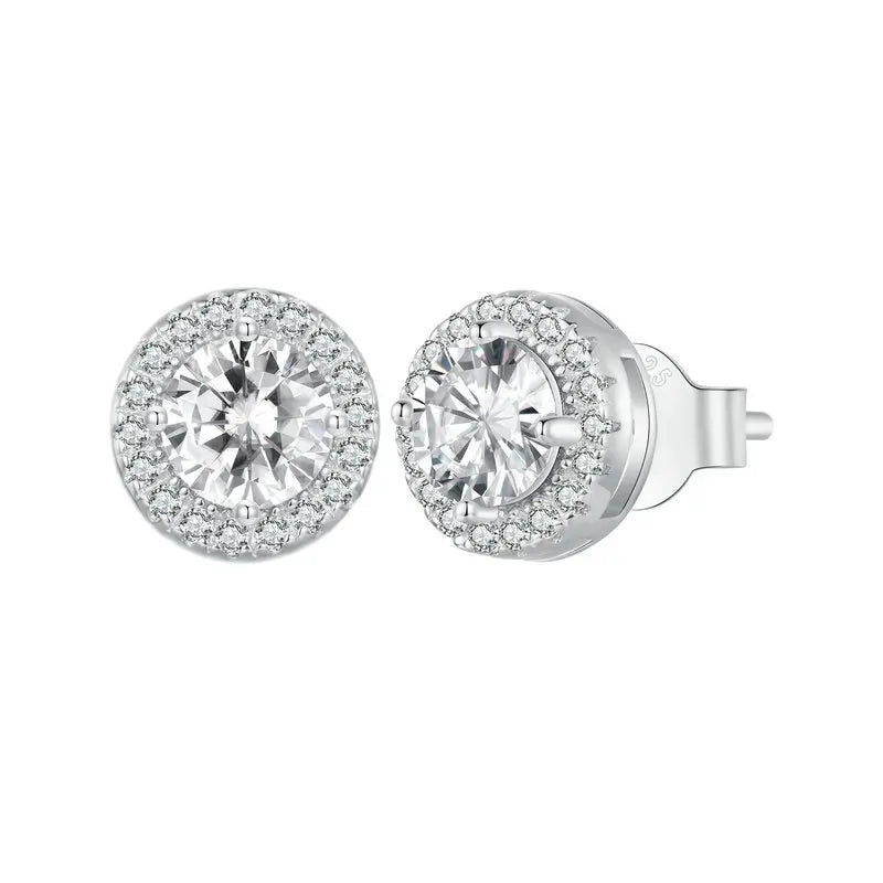 Gold Plated Halo CZ Stud Earrings 925 Sterling Silver Hypoallergenic Classic Elegant Heart Earrings Jewellry BSE894