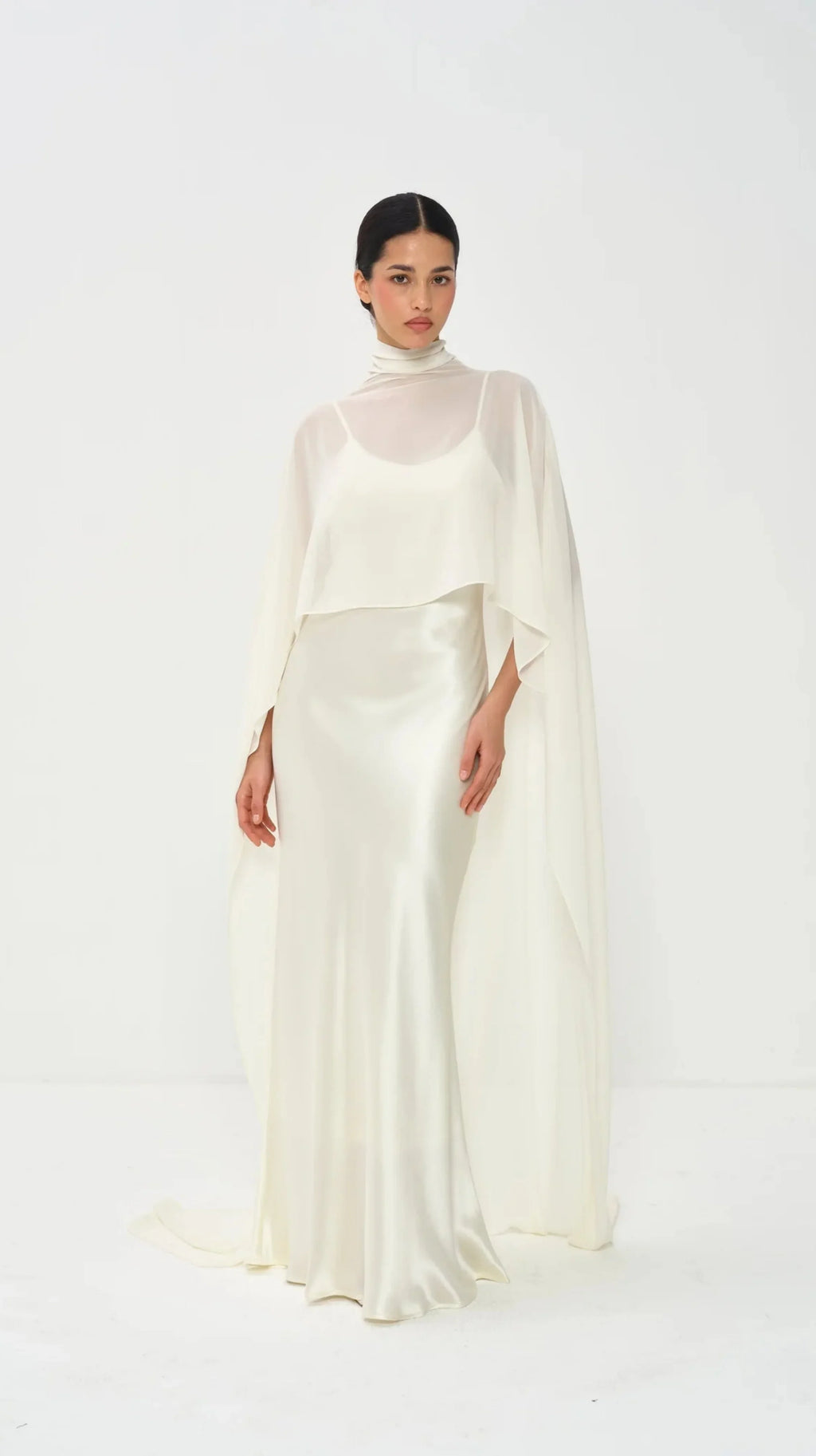 Simple White Chiffon Cape Maxi Dress Wedding Dress Beach Vacation Photoshoot Elegant Party Dresses Women's Formal Evening Gown