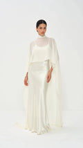 Simple White Chiffon Cape Maxi Dress Wedding Dress Beach Vacation Photoshoot Elegant Party Dresses Women's Formal Evening Gown
