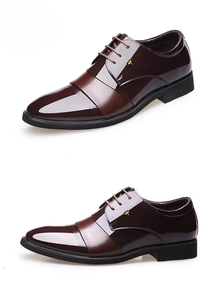 New Men Round Toe Leather Shoes Business Casual Office Summer Flat Big Size Elevator Shoes Wedding Formal Loafers