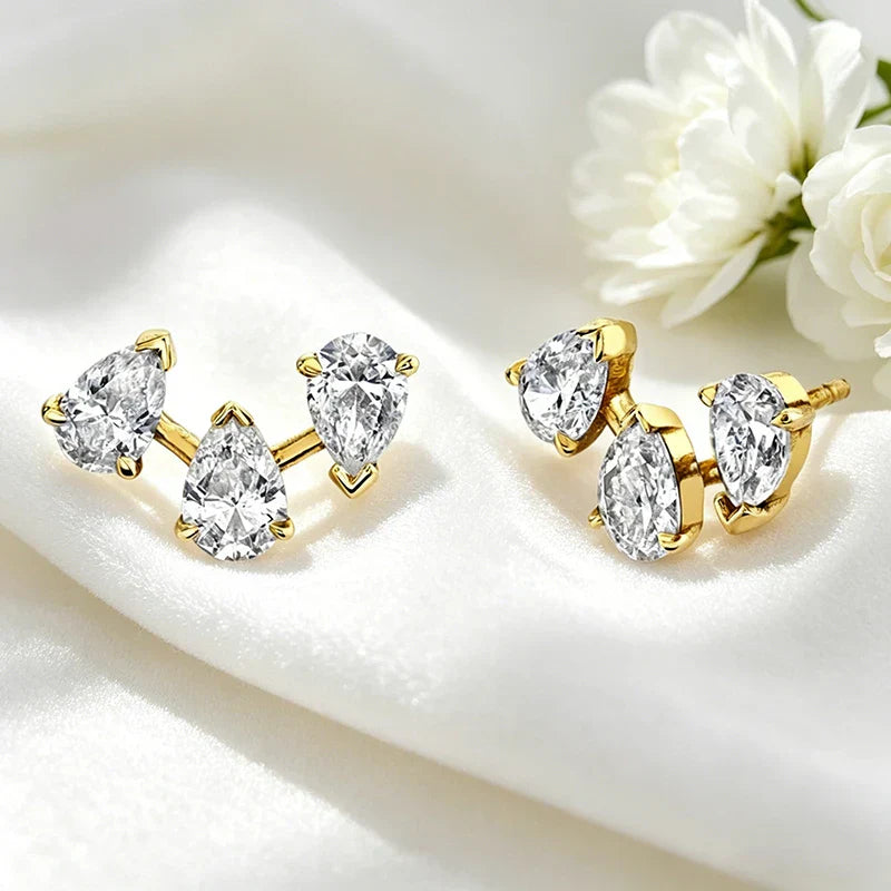 Trendy D VVS1 All Pear Cut Zircon Stud Earrings Sparking Bridal Wedding 18k Plated Jewelry Real 925 Sterling Silver Gifts
